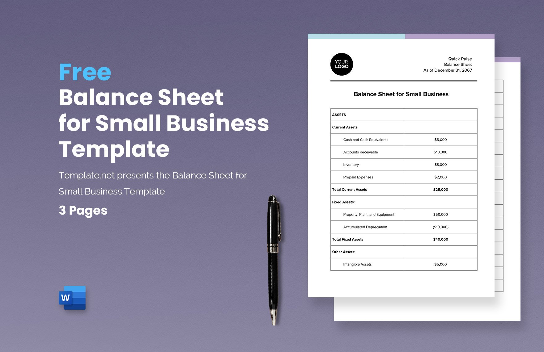 Free Balance Sheet for Small Business Template in Word