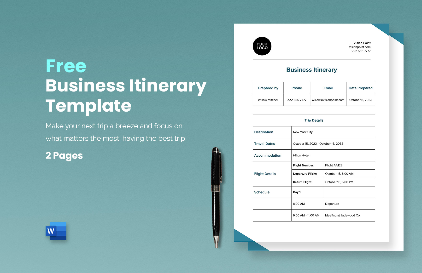 Free Business Itinerary Template