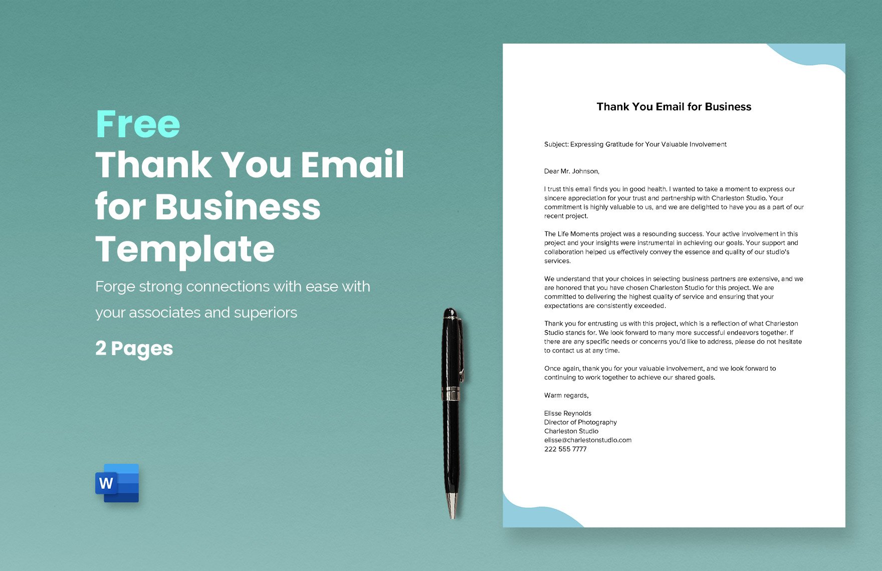 Thank You Email for Business Template in Word