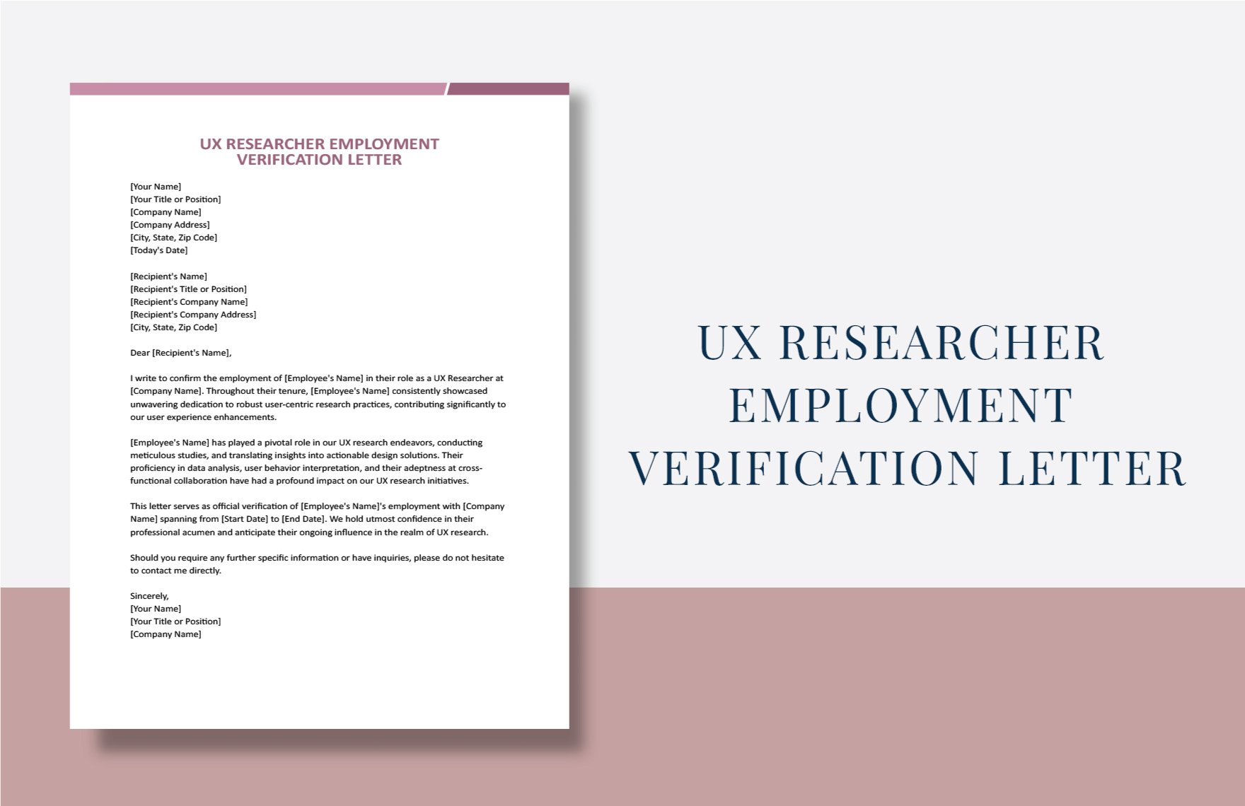 Free UX Researcher Employment Verification Letter