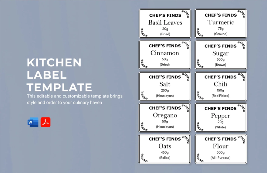 Free Kitchen Label Template in Word, PDF