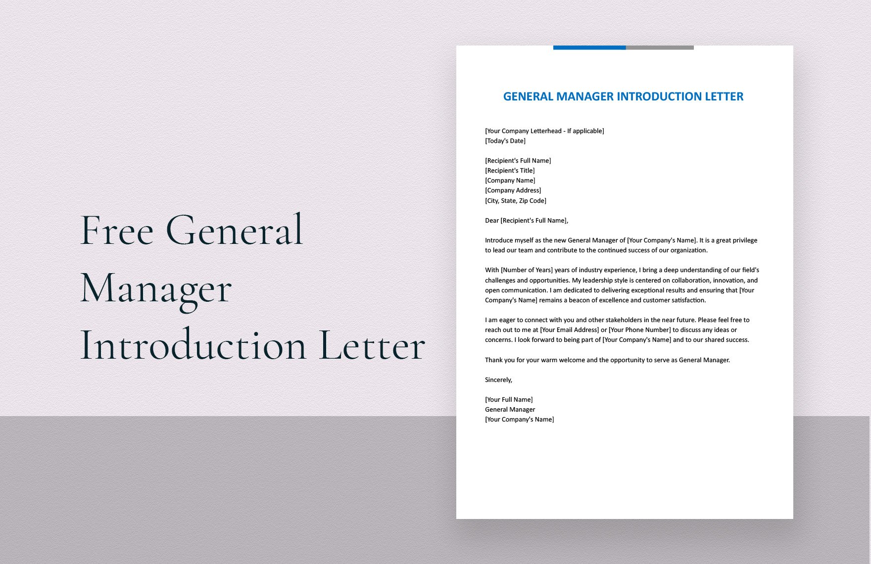 Free General Manager Introduction Letter