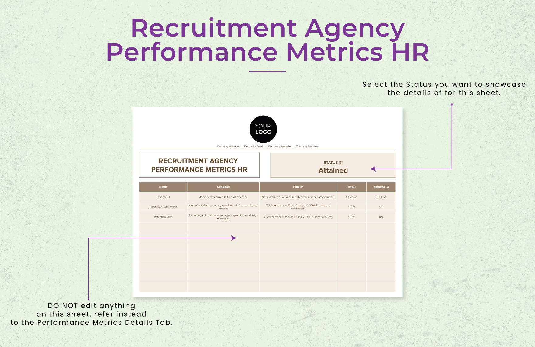 Recruitment Agency Performance Metrics HR Template