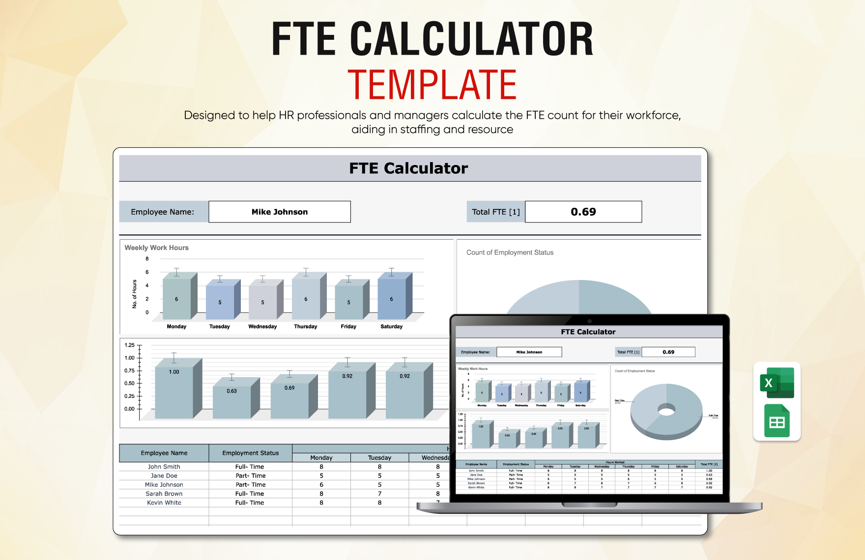 FTE Calculator Template in Excel, Google Sheets to Download