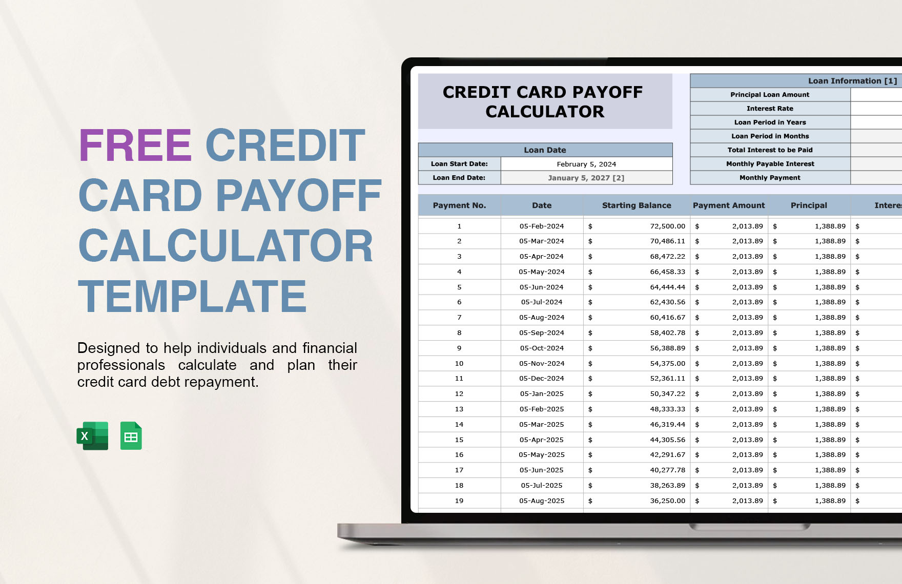 Credit Card Payoff Calculator Template