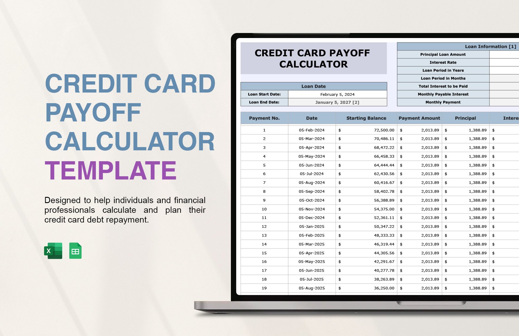 Free Credit Card Payoff Calculator Template in Excel, Google Sheets