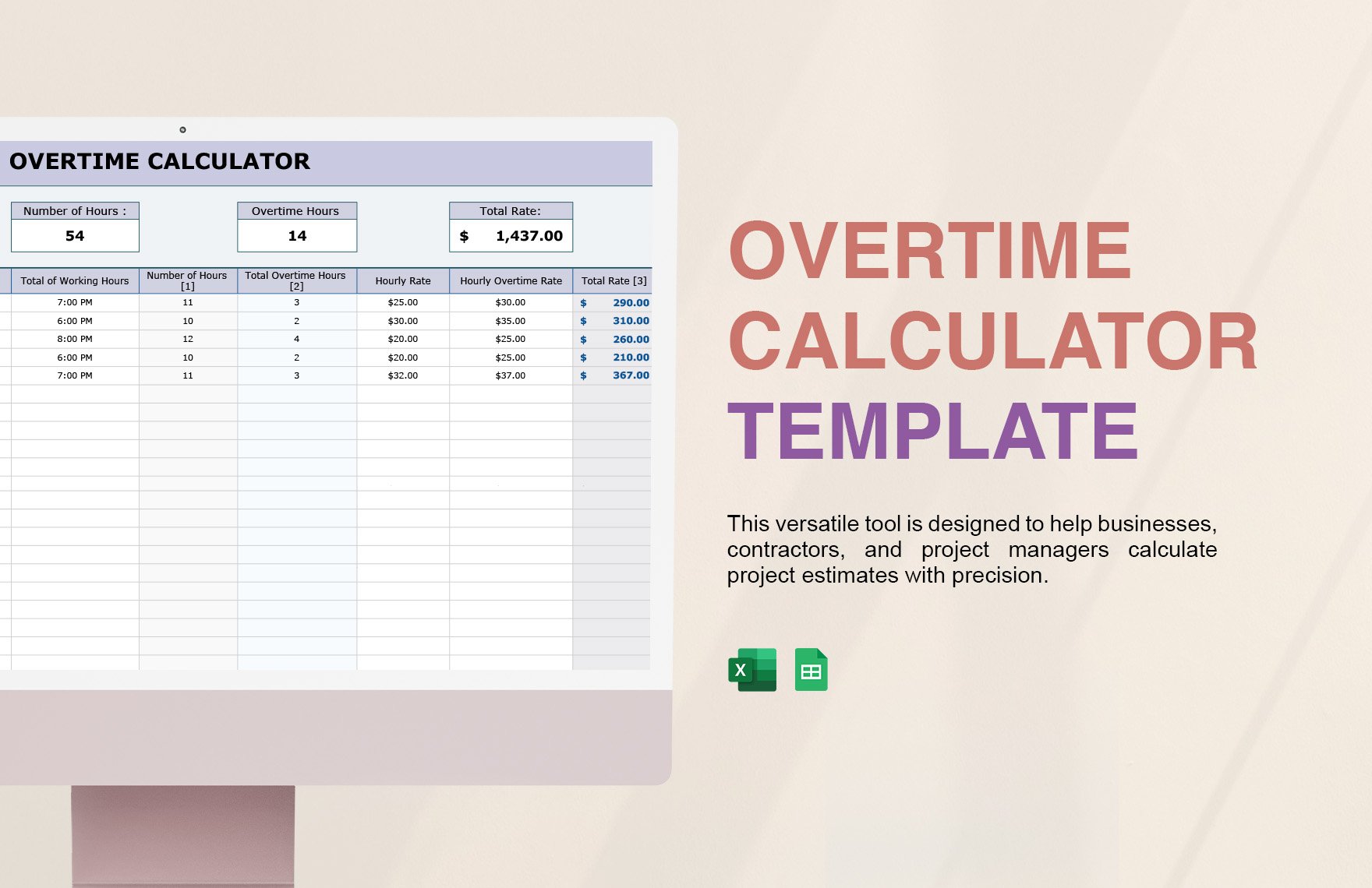 Free Overtime Calculator Template in Excel, Google Sheets