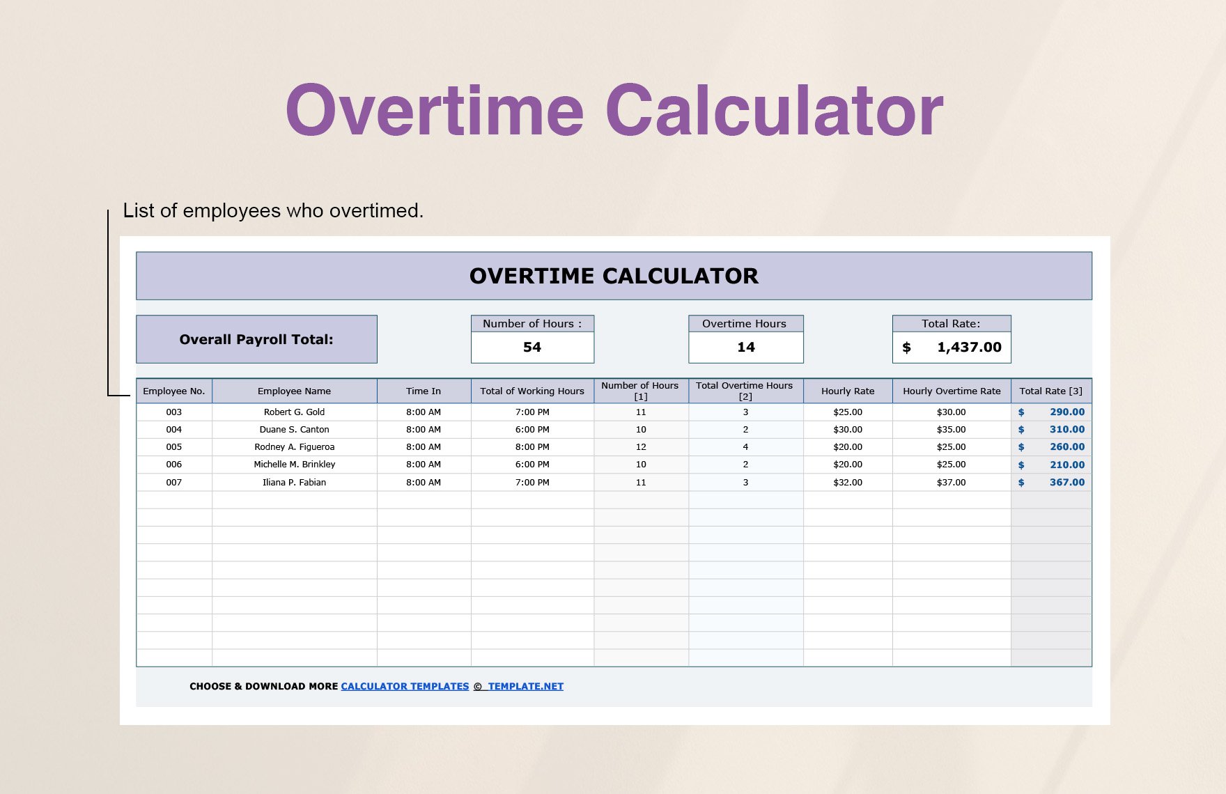 Overtime Calculator Template