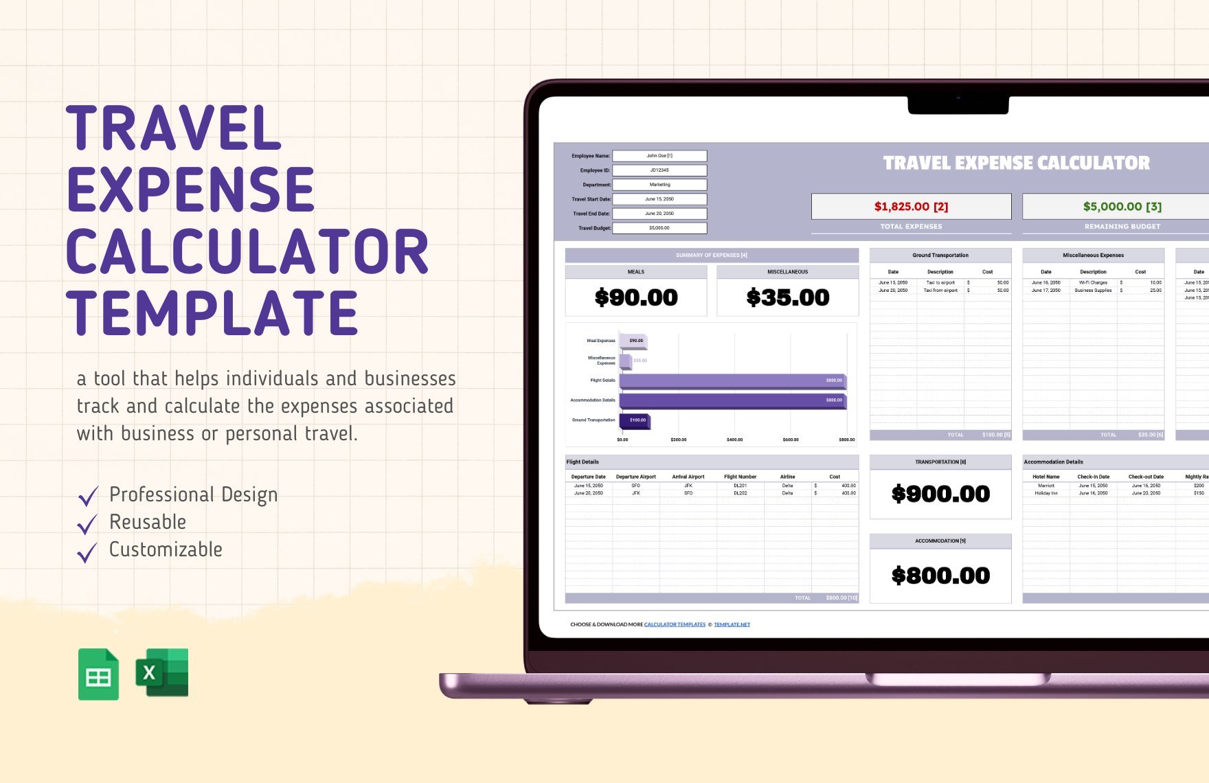 Free Travel Expense Calculator Template in Excel, Google Sheets
