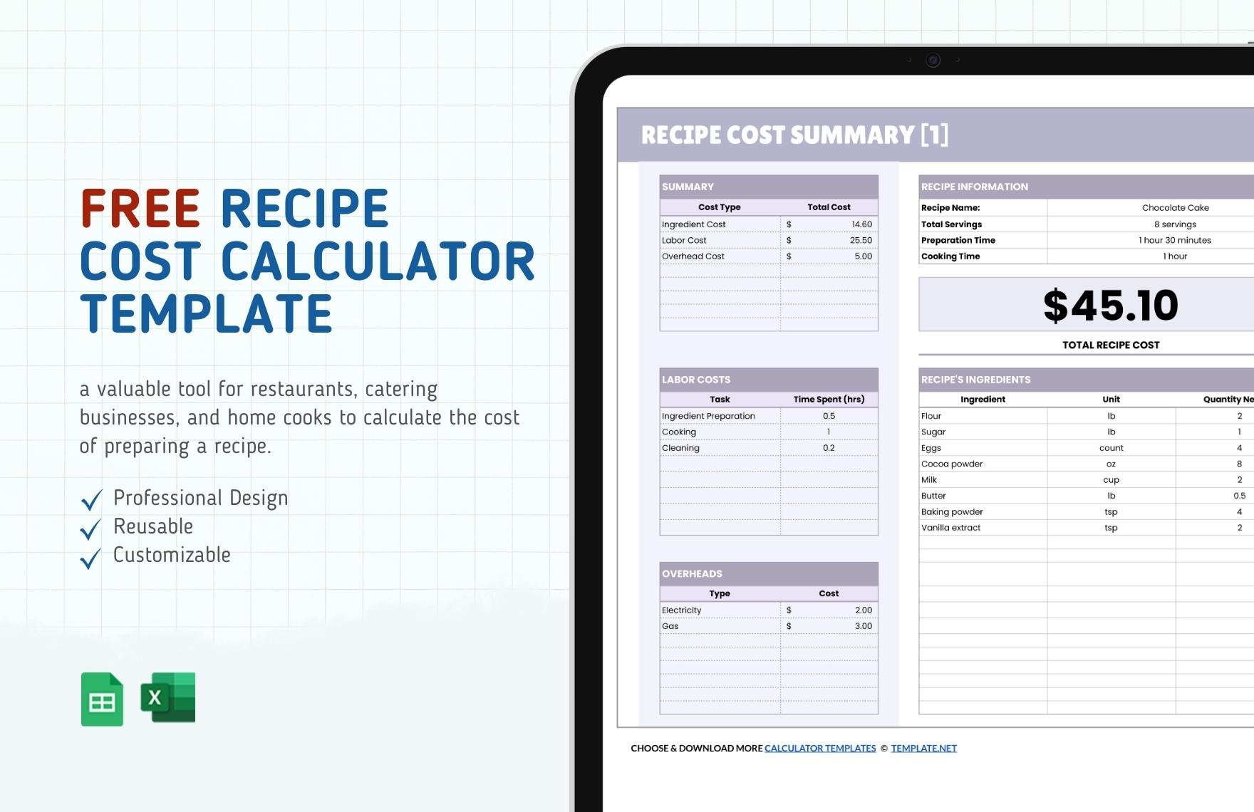Recipe Cost Calculator Template