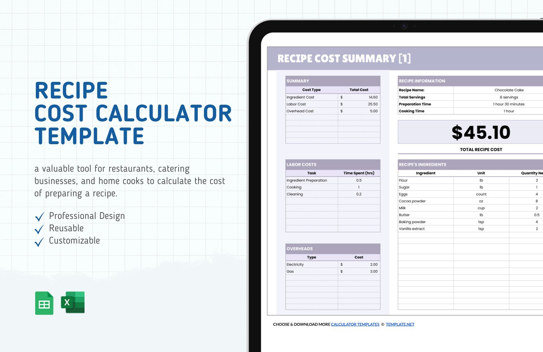 Free Recipe Cost Calculator Template in Excel, Google Sheets