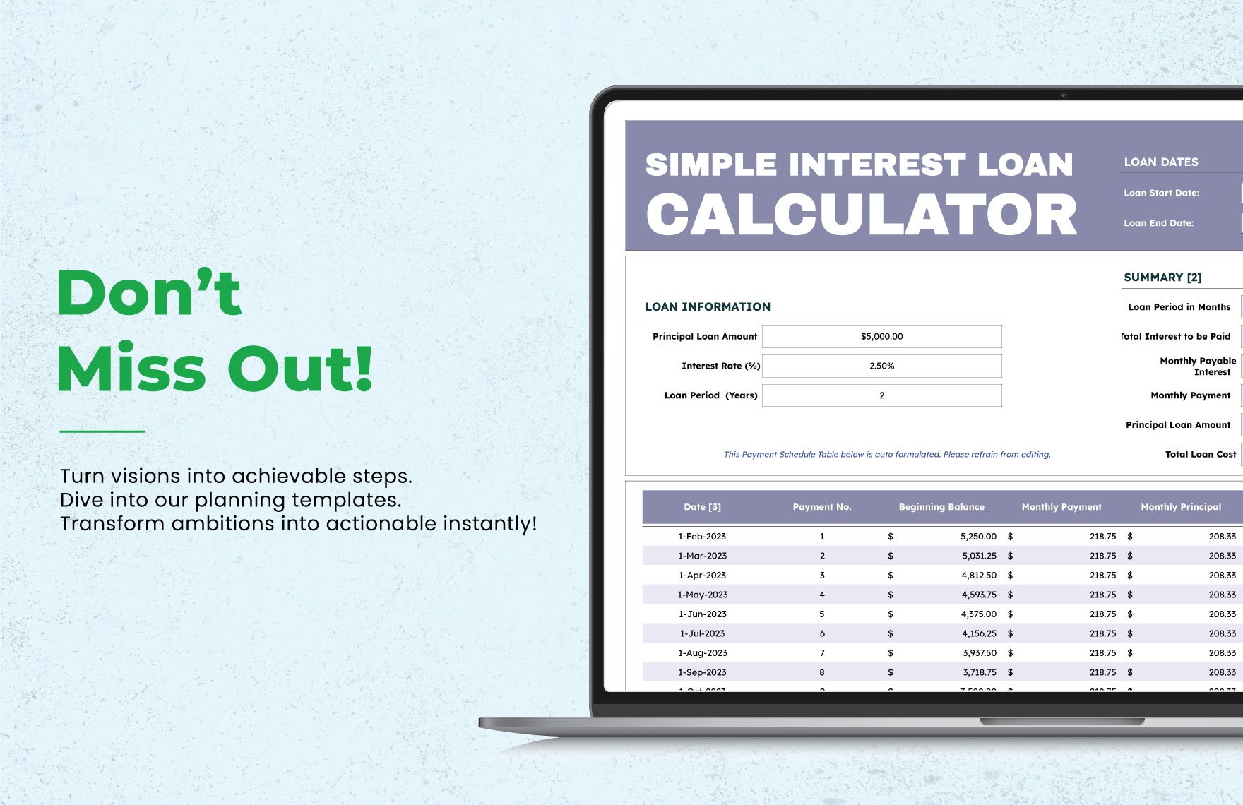 Simple Interest Loan Calculator Template