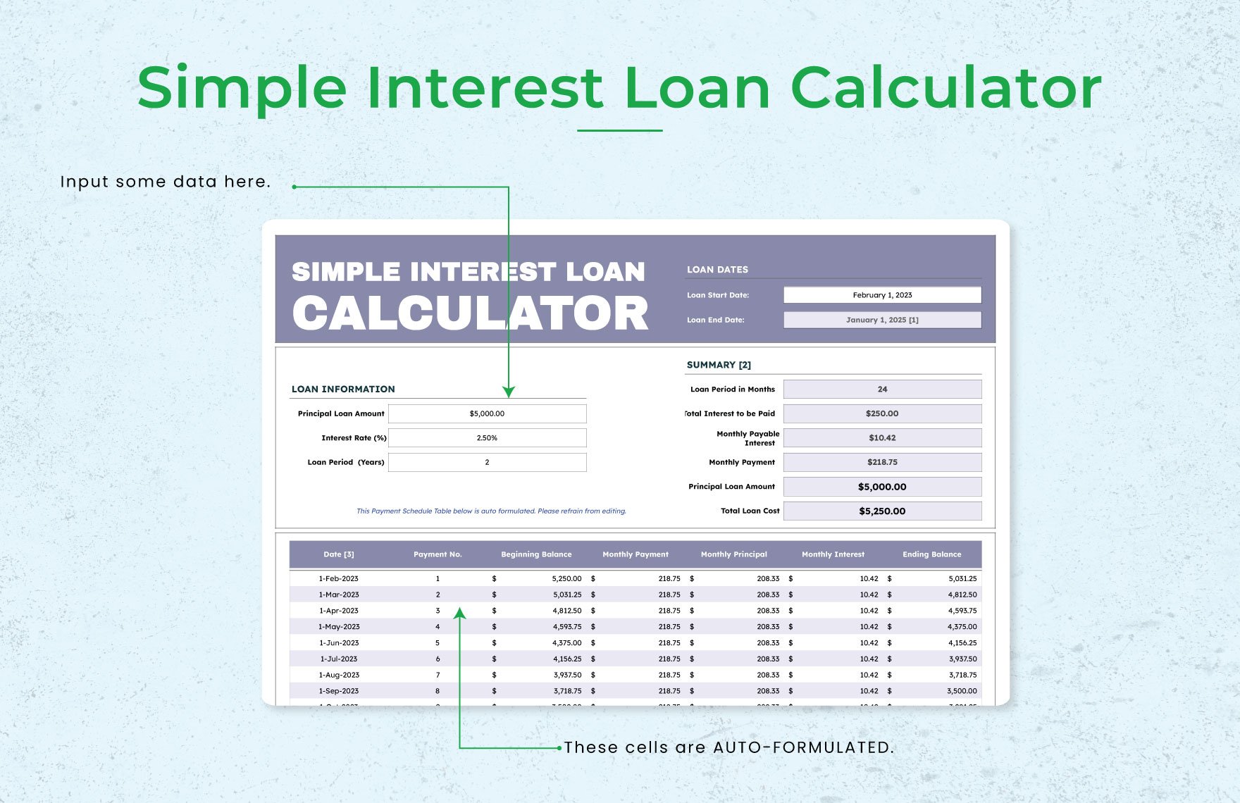 Simple Interest Loan Calculator Template