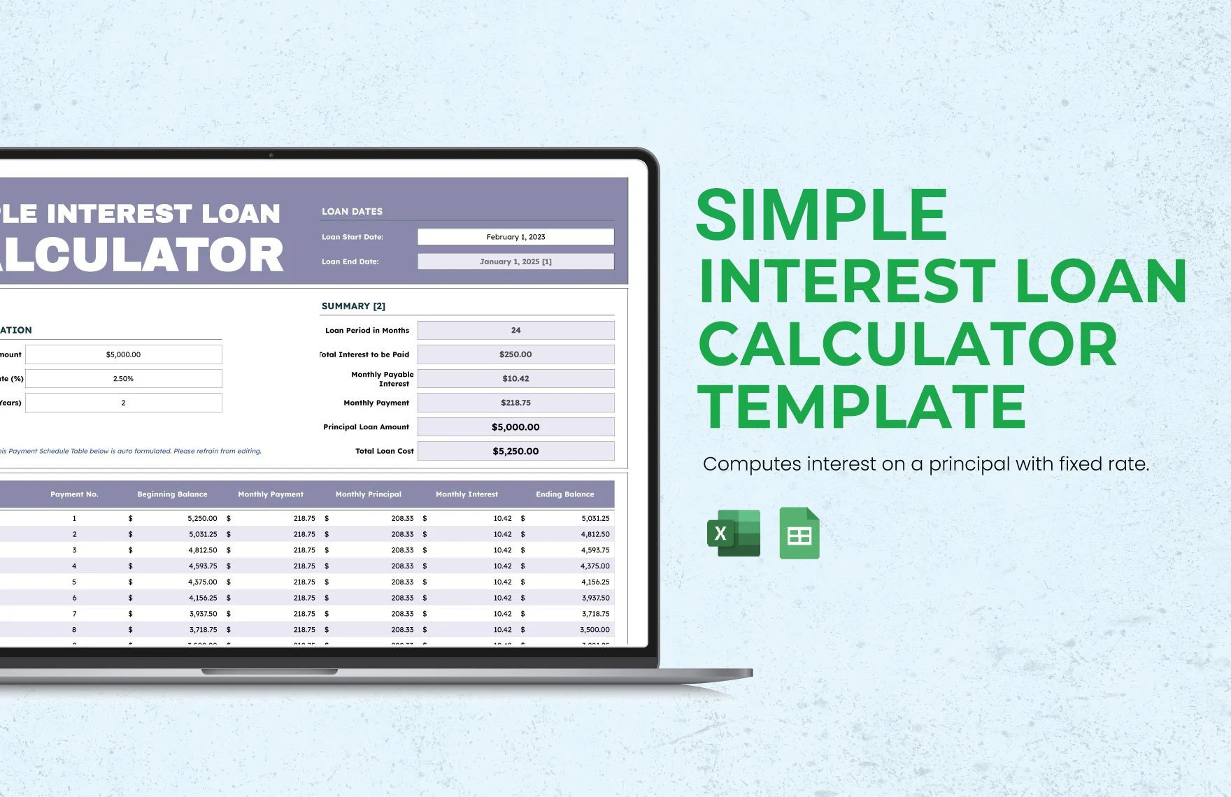Free Simple Interest Loan Calculator Template in Excel, Google Sheets