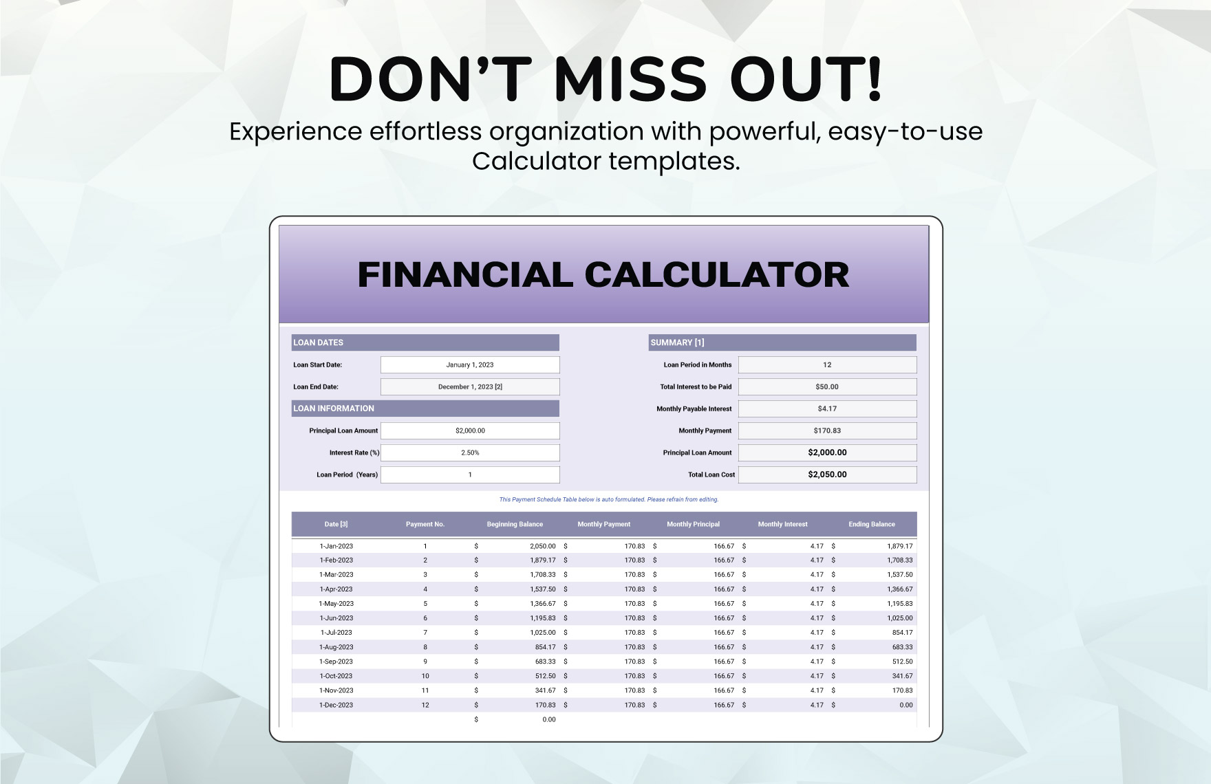 Financial Calculator Template