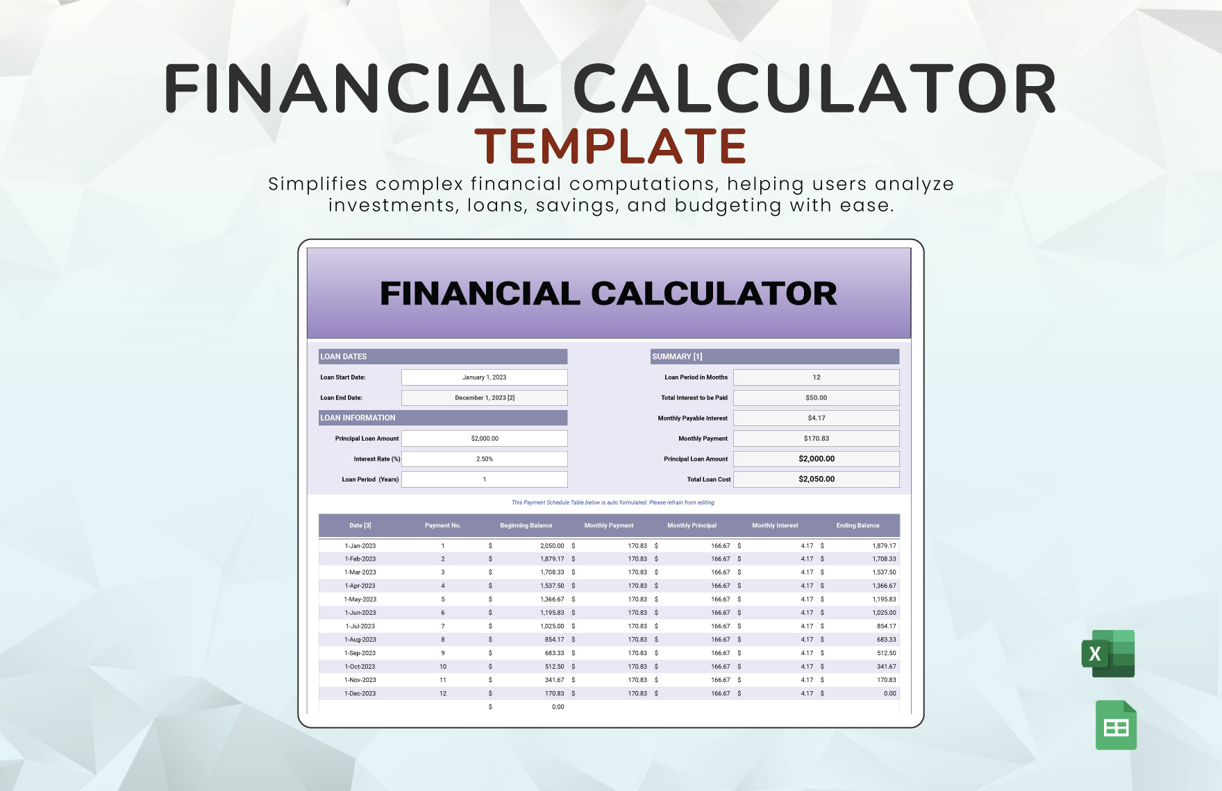 Financial Calculator Template in Excel, Google Sheets to Download