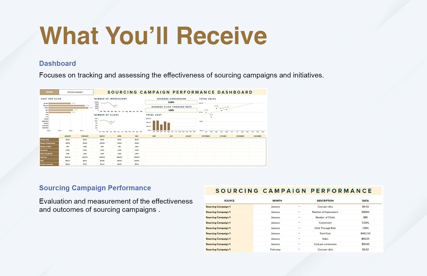 Sourcing Campaign Performance Dashboard HR Template