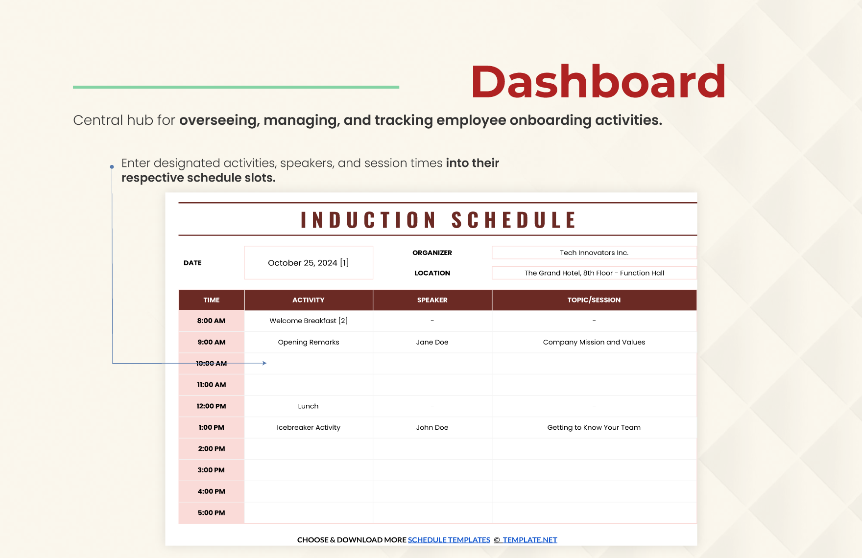 Induction Schedule Template