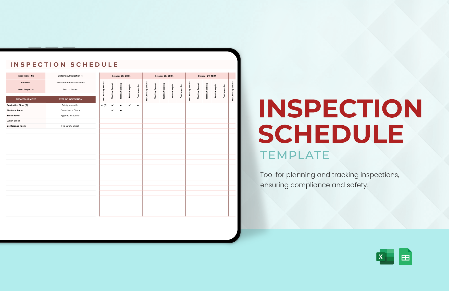 Inspection Schedule Template in Excel, Google Sheets