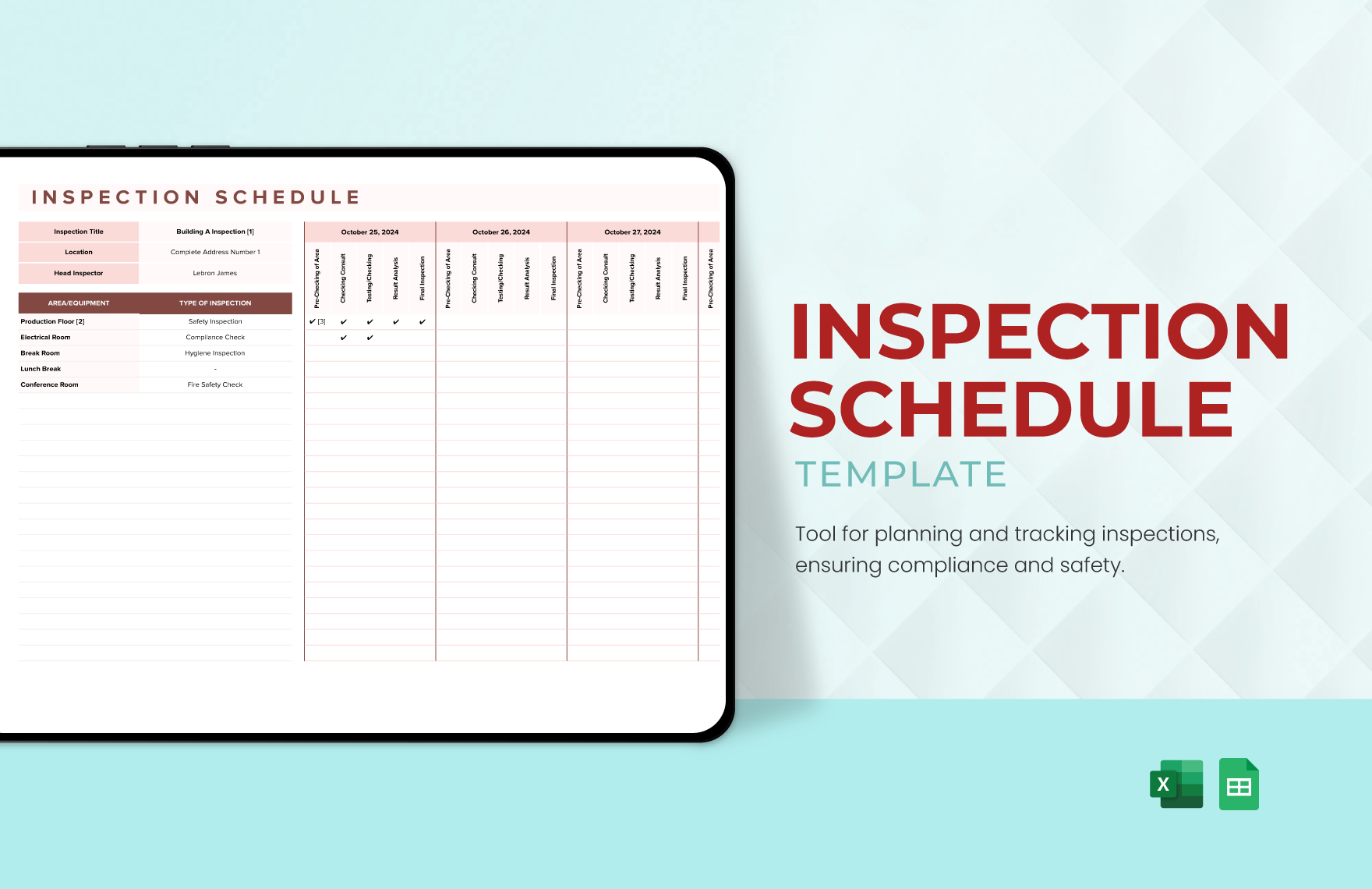 Inspection Schedule Template In Excel Google Sheets Download 