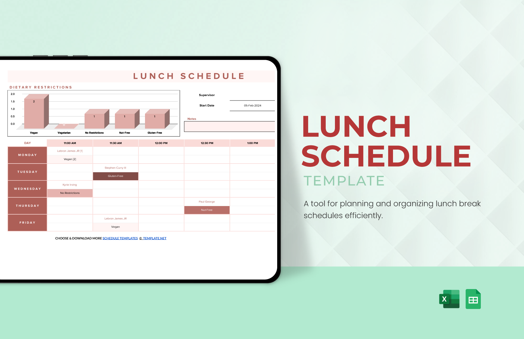 Lunch Schedule Template in Excel, Google Sheets
