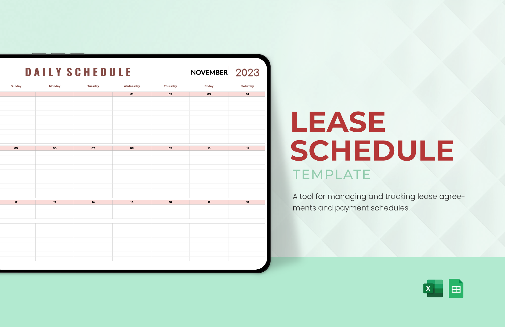 Lease Schedule Template in Excel, Google Sheets