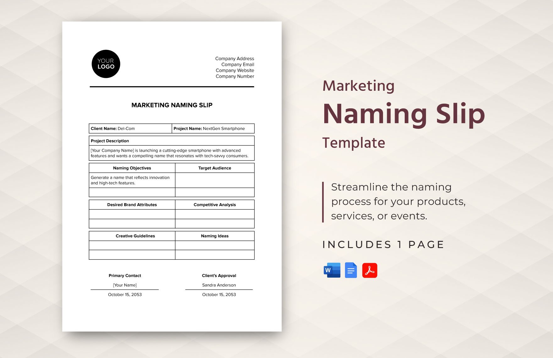 Marketing Naming Slip Template in Word, Google Docs, PDF