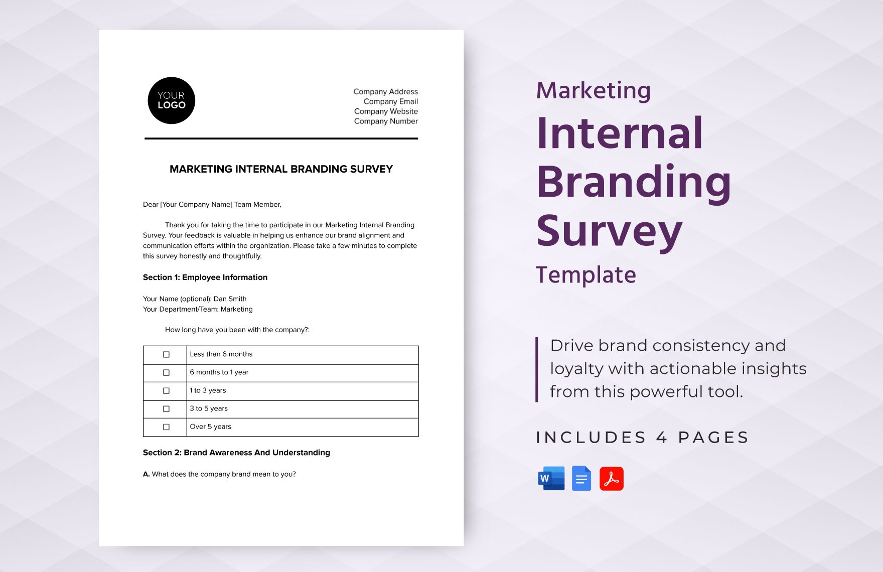 Marketing Internal Branding Survey Template in Word, Google Docs, PDF