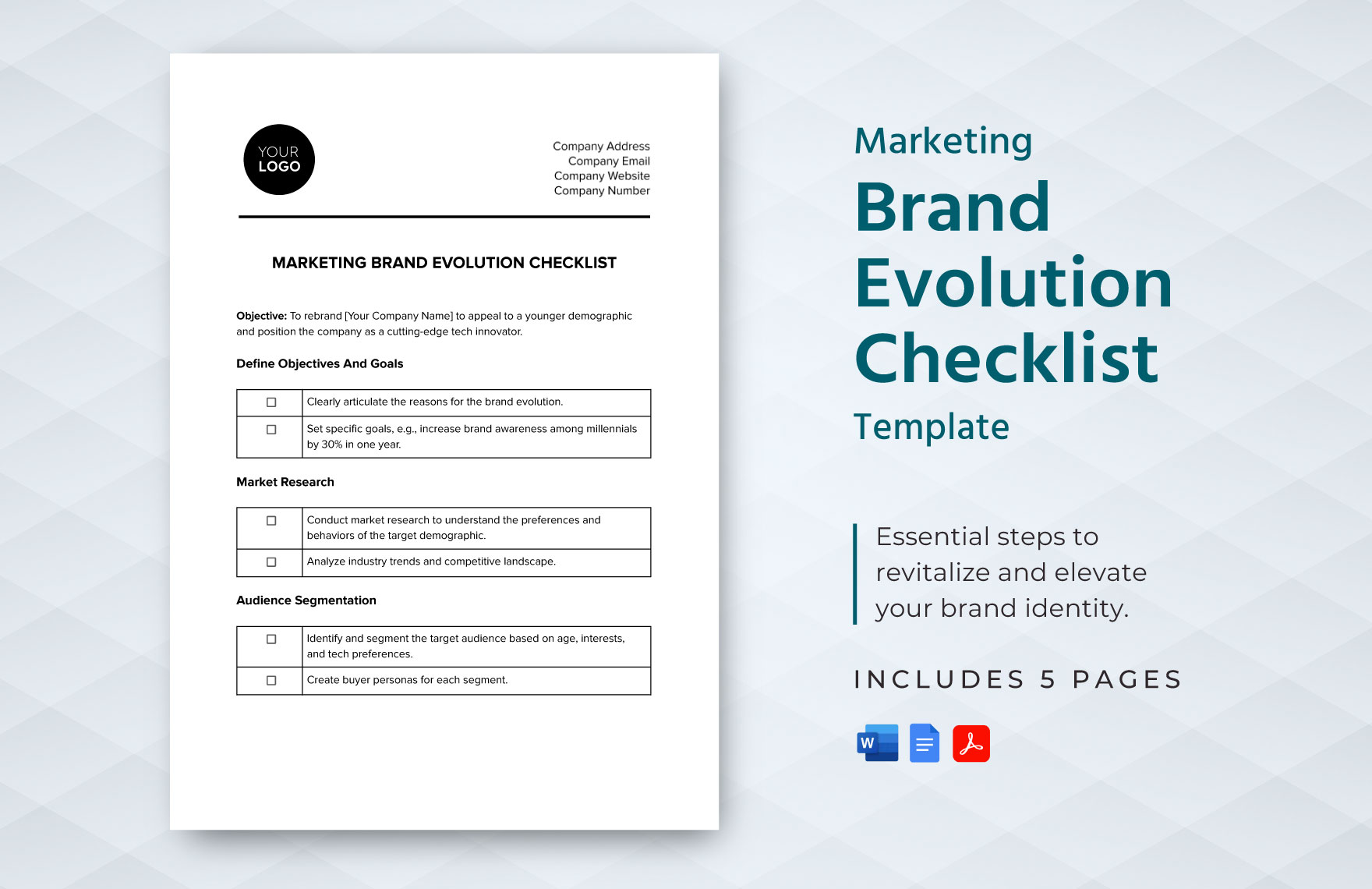 Marketing Brand Evolution Checklist Template in Word, Google Docs, PDF