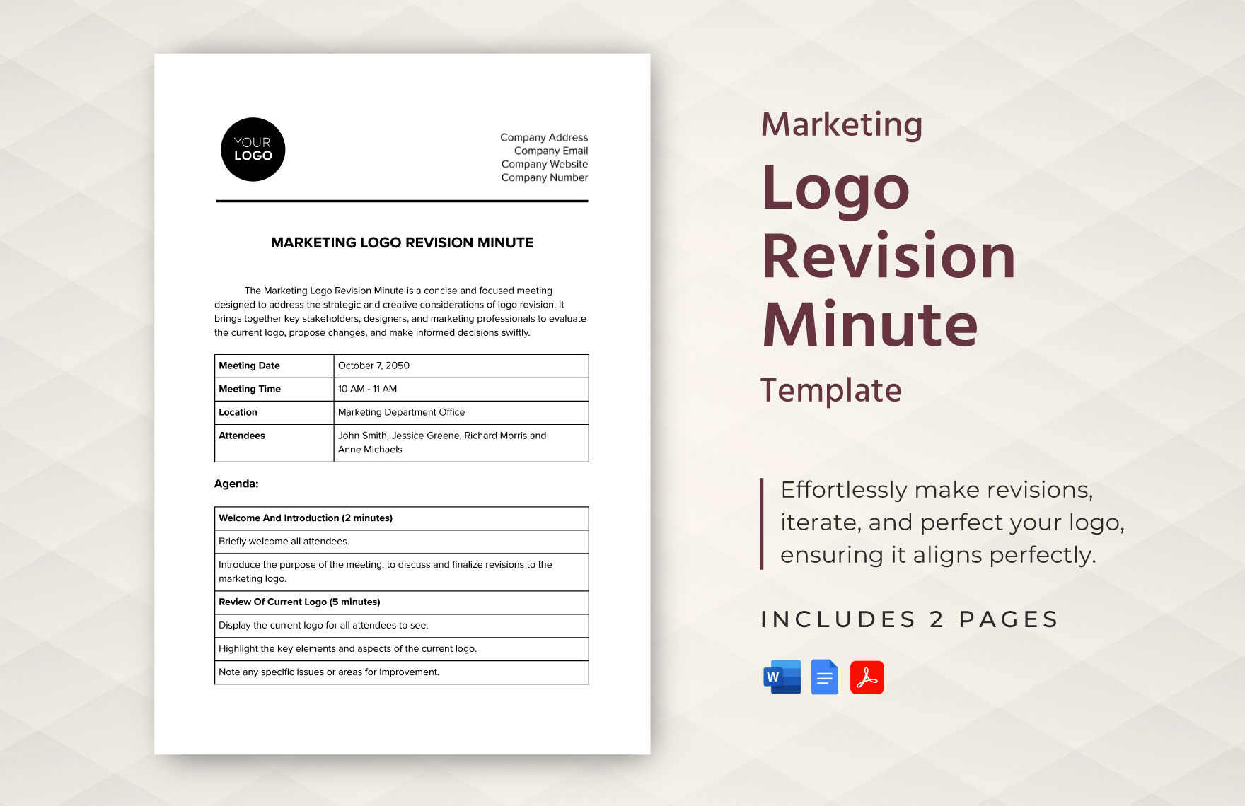 Marketing Logo Revision Minute Template in PDF, Word, Google Docs - Download | Template.net