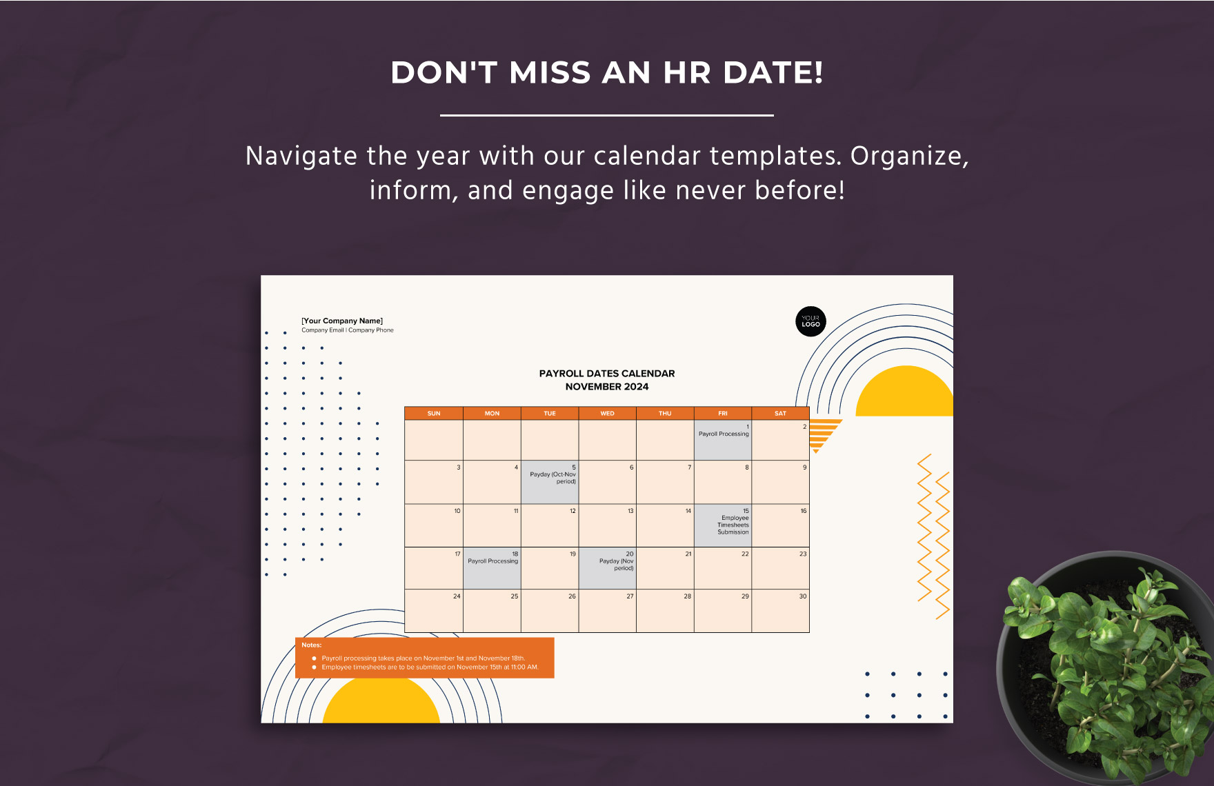 Payroll Dates Calendar Template