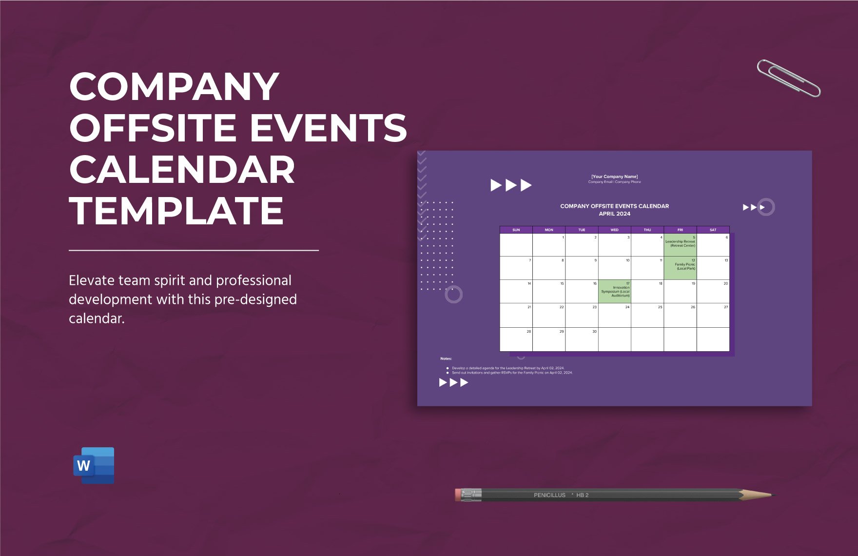 Company Offsite Events Calendar Template