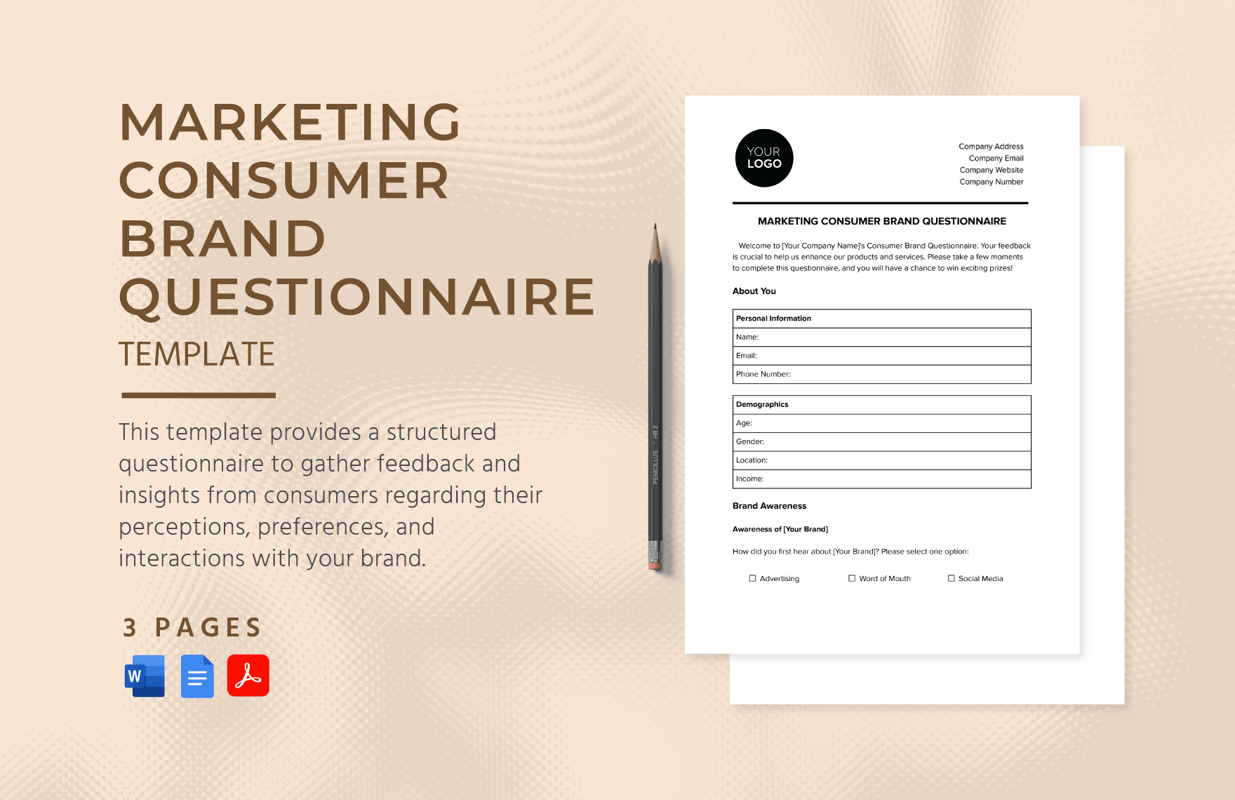 Marketing Consumer Brand Questionnaire Template in Word, Google Docs, PDF