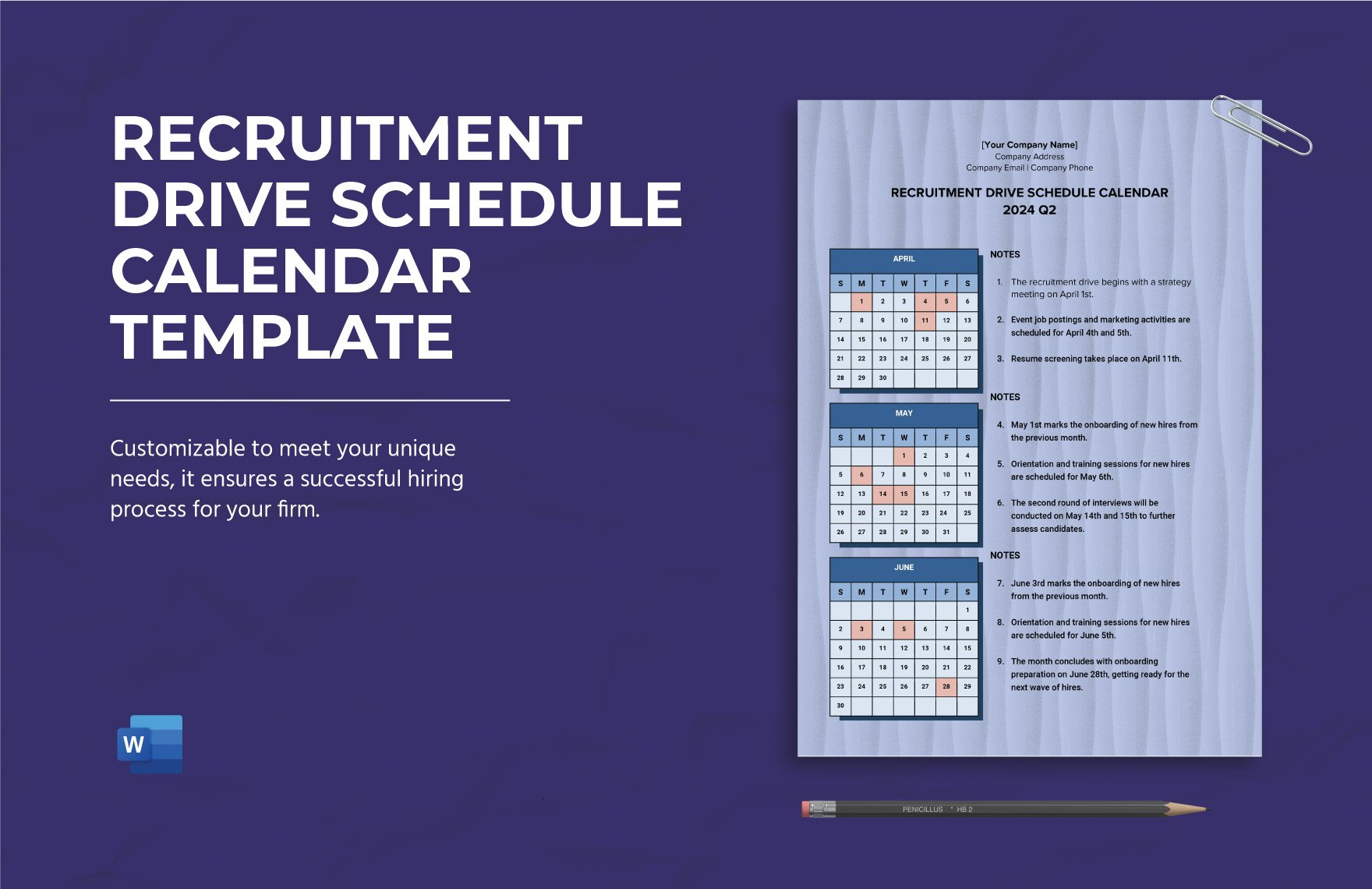 Recruitment Drive Schedule Calendar Template