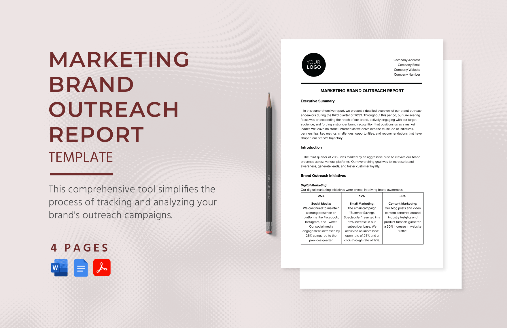 Marketing Brand Outreach Report Template in Word, Google Docs, PDF