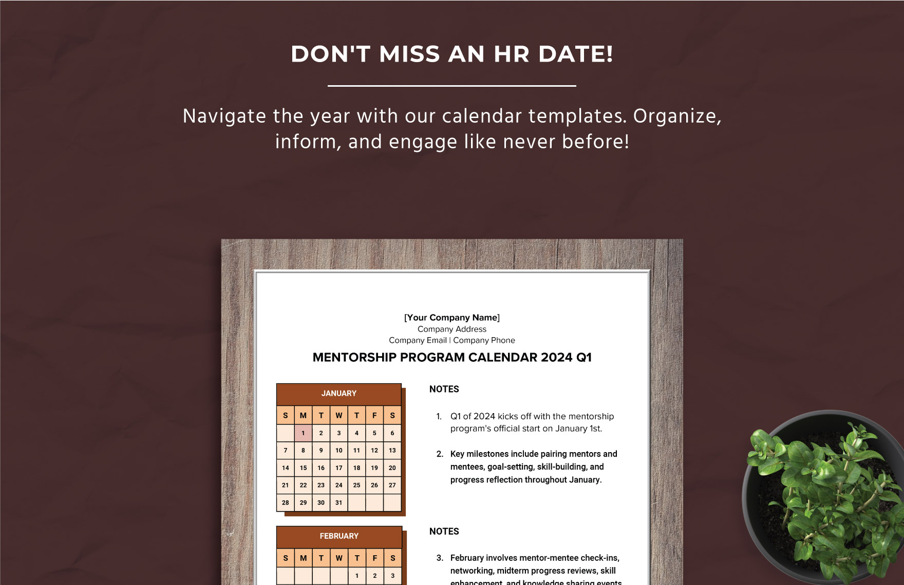 Mentorship Program Calendar Template