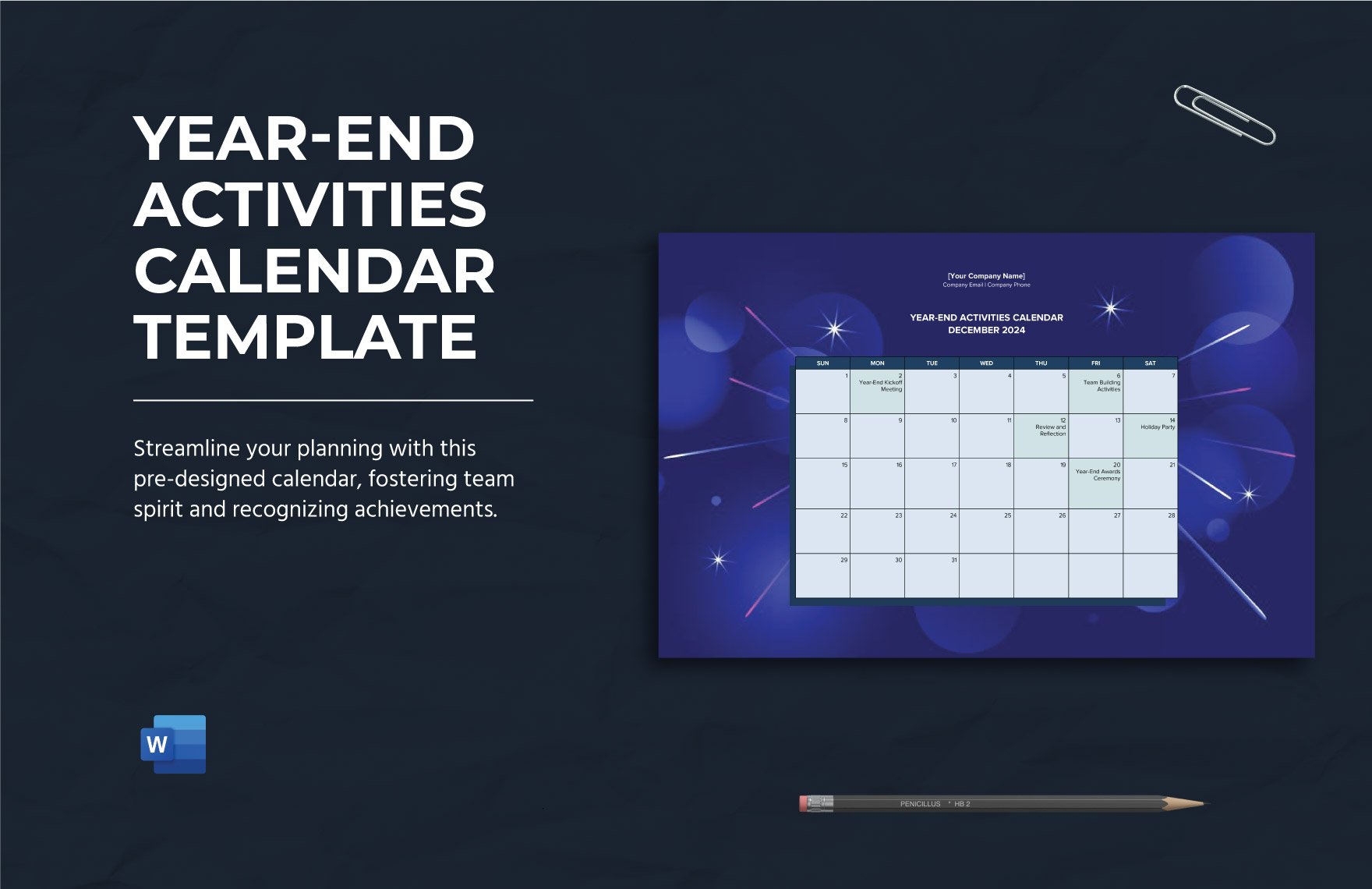 Year-End Activities Calendar Template