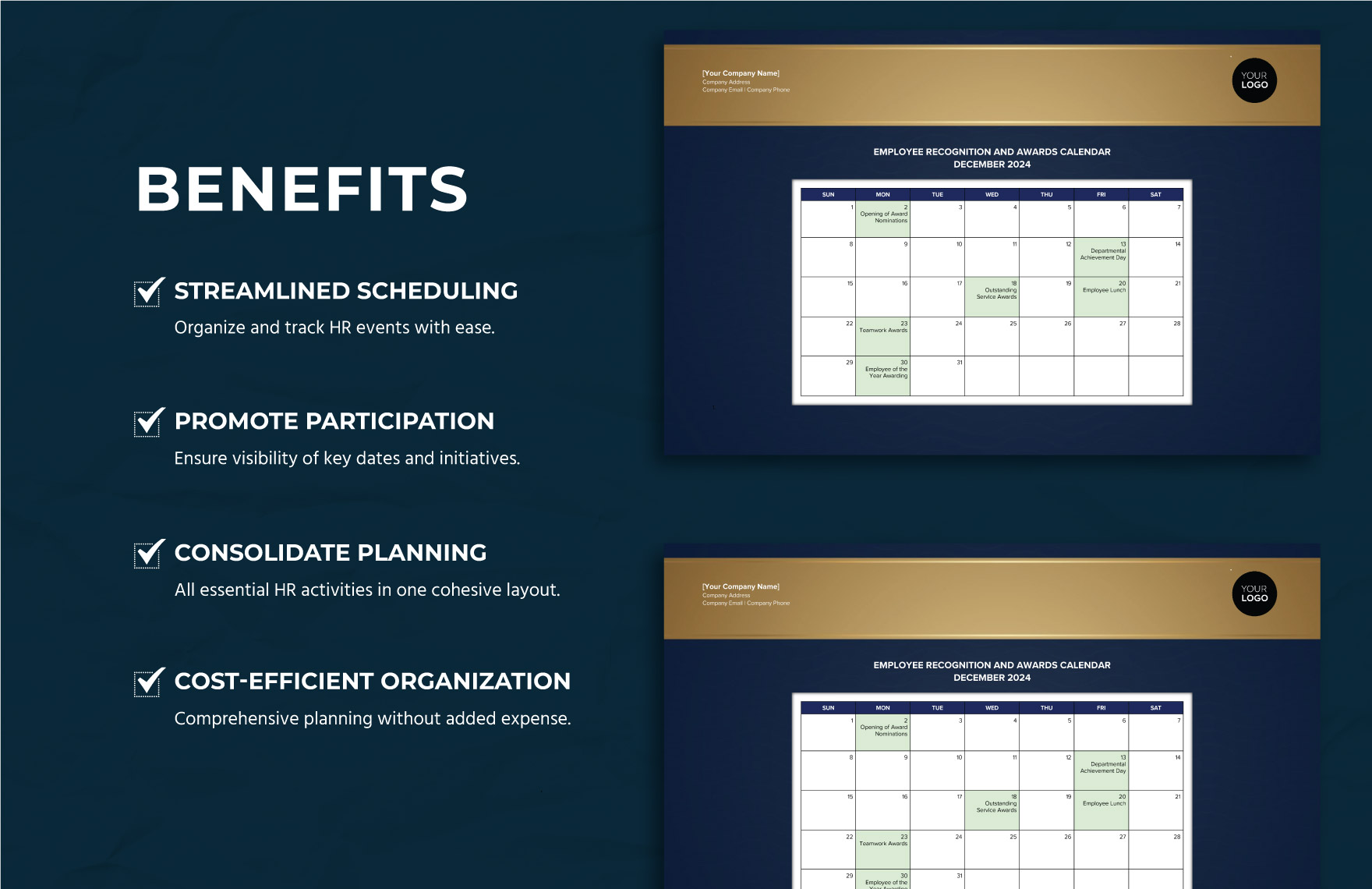 Employee Recognition and Awards Calendar Template in Word Download