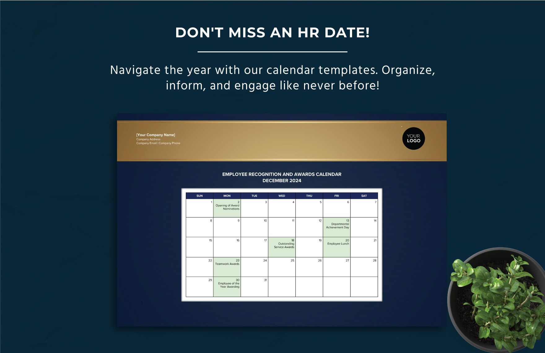 Employee Recognition and Awards Calendar Template
