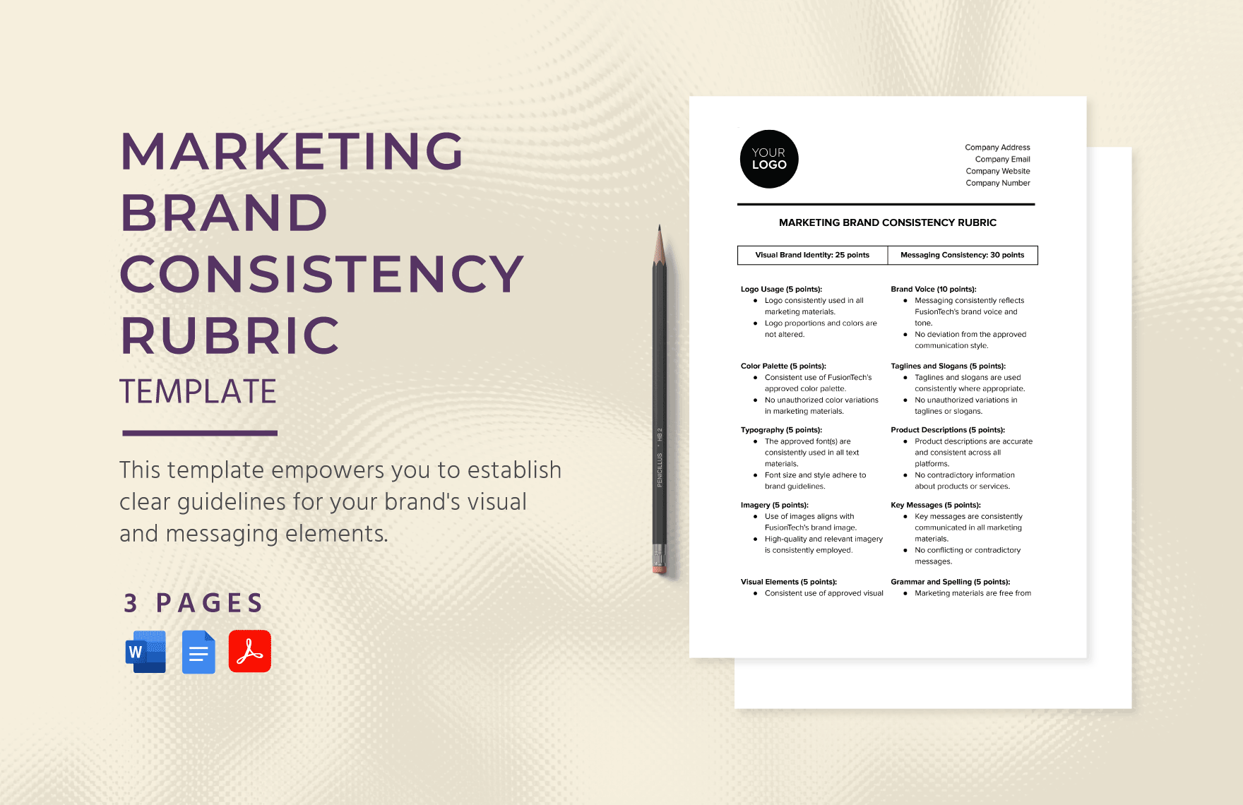 Marketing Brand Consistency Rubric Template in Word, Google Docs, PDF