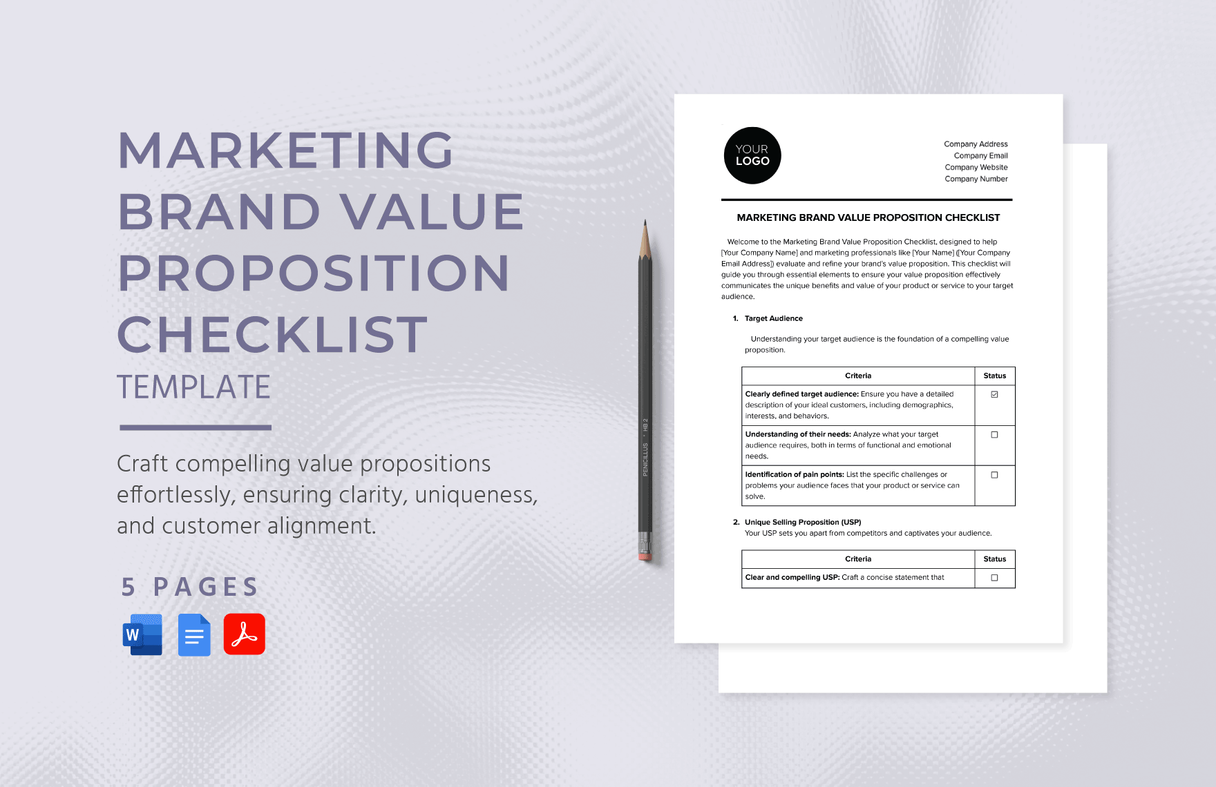 Marketing Brand Value Proposition Checklist Template in Word, Google Docs, PDF