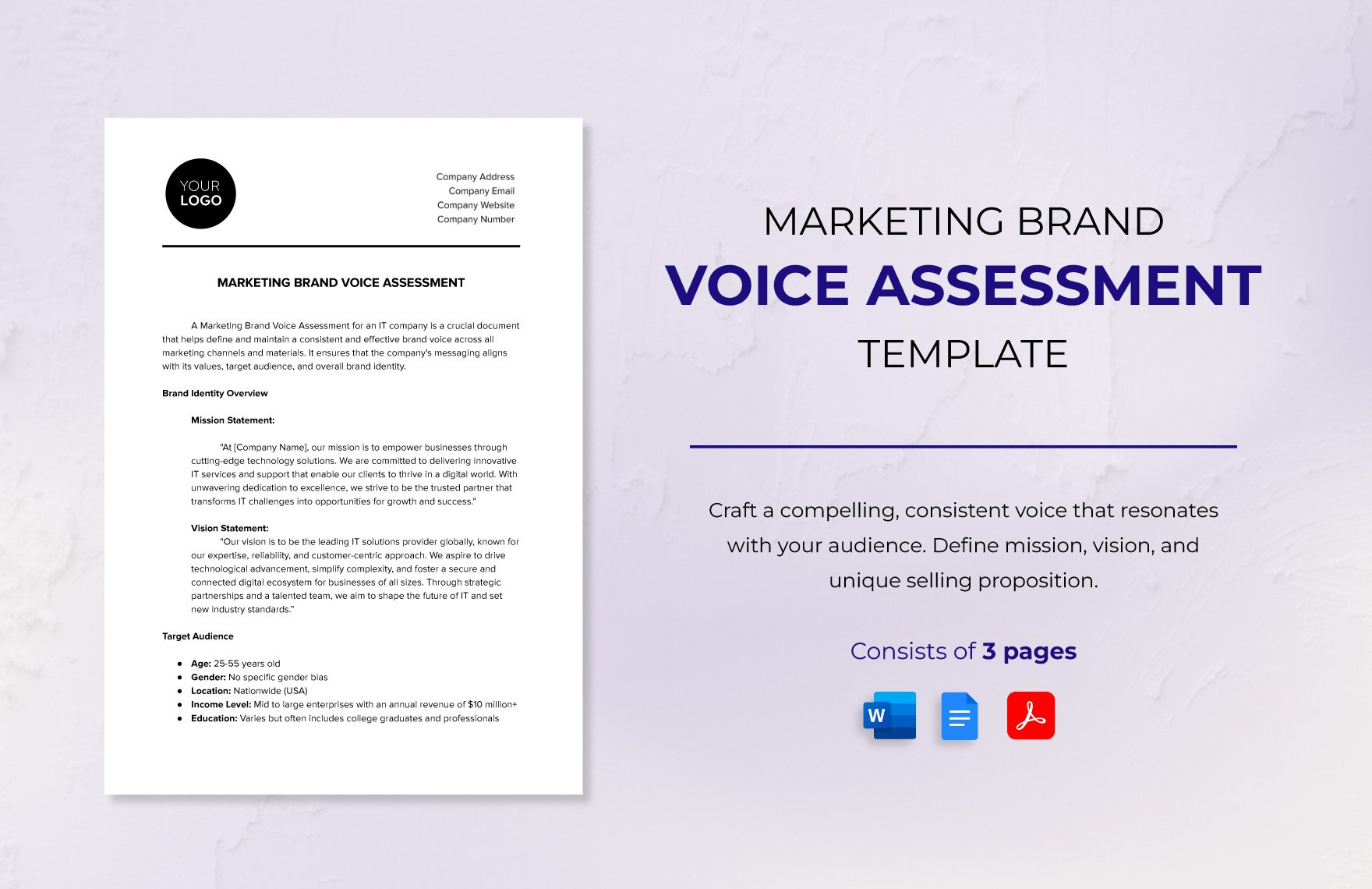 Marketing Brand Voice Assessment Template in Word, Google Docs, PDF