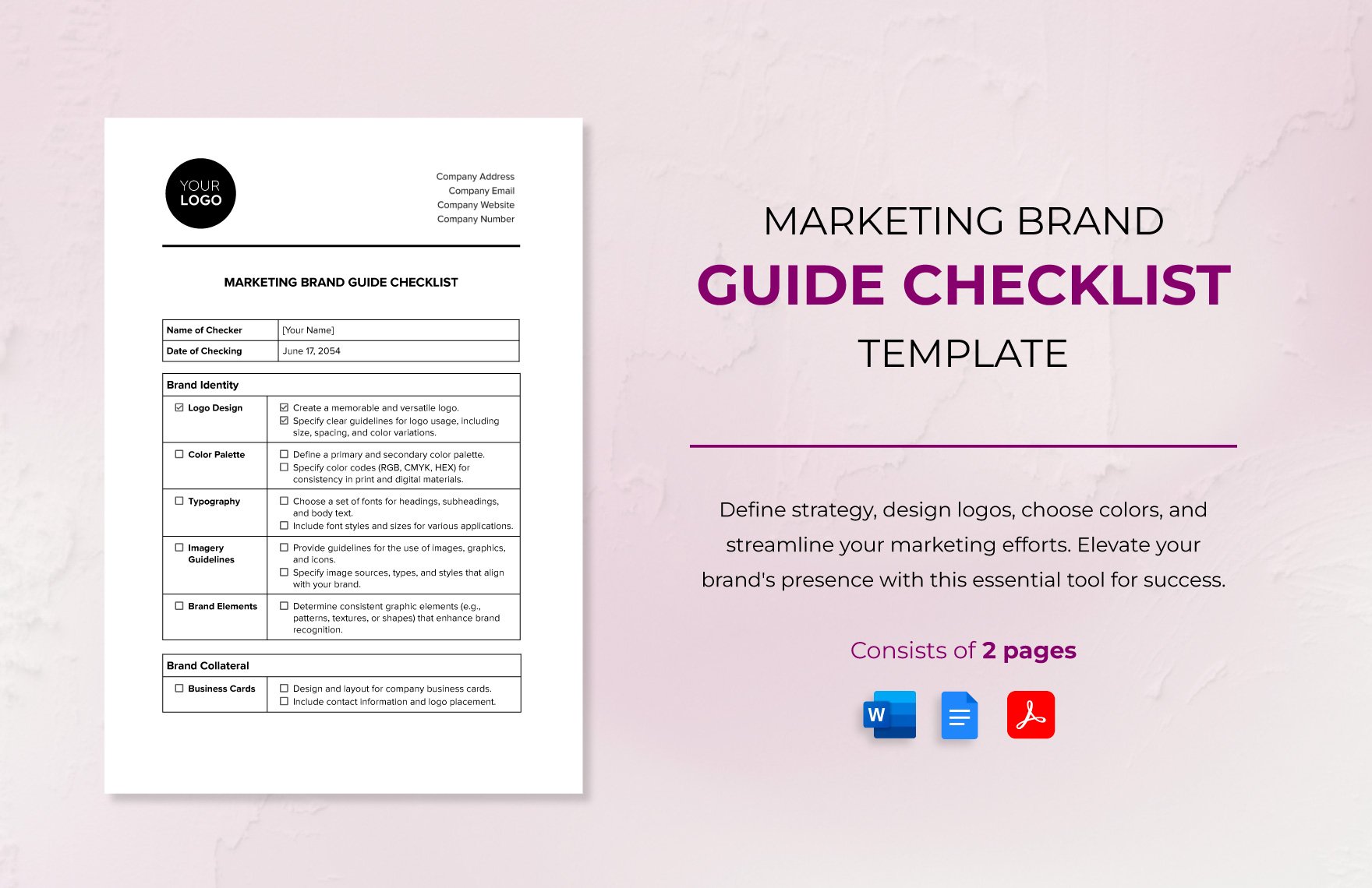 Marketing Brand Guide Checklist Template in Word, Google Docs, PDF