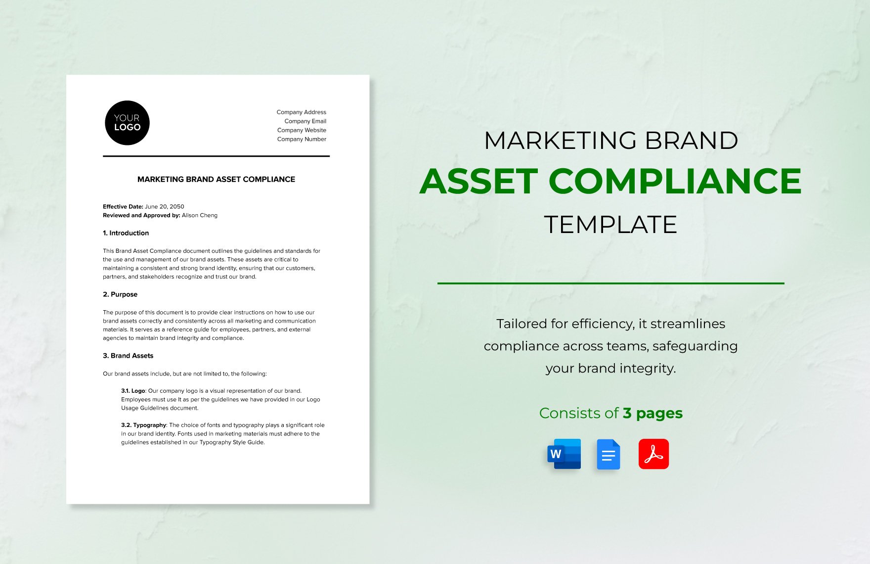 Marketing Brand Asset Compliance Template in Word, Google Docs, PDF
