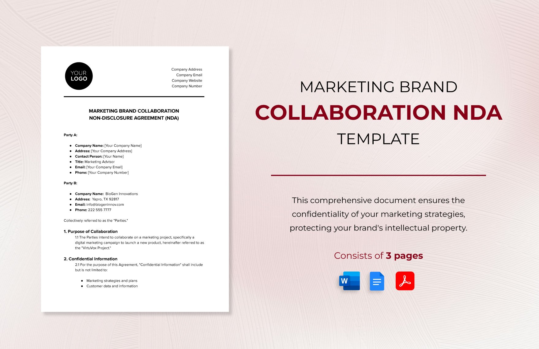 Marketing Brand Collaboration NDA Template in Word PDF Google Docs