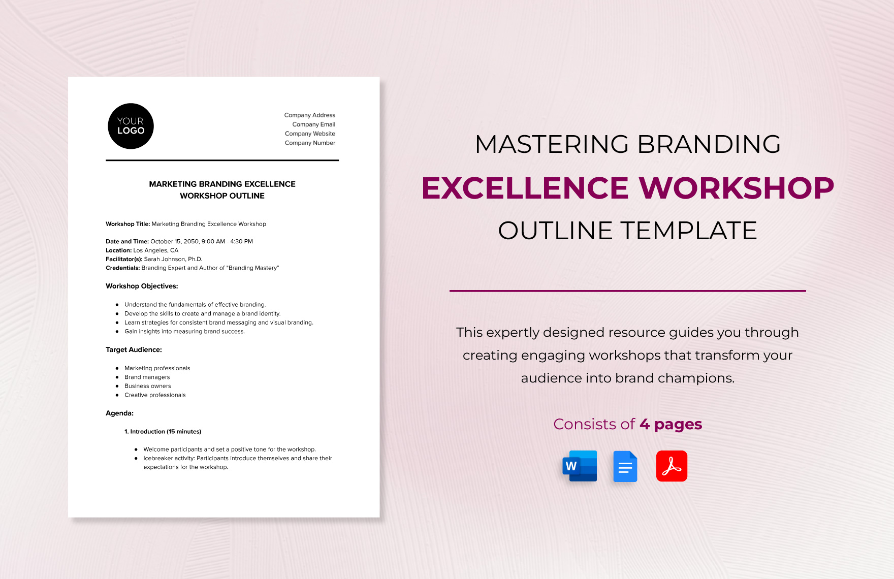 Marketing Branding Workshop Outline Template in Word, Google Docs, PDF