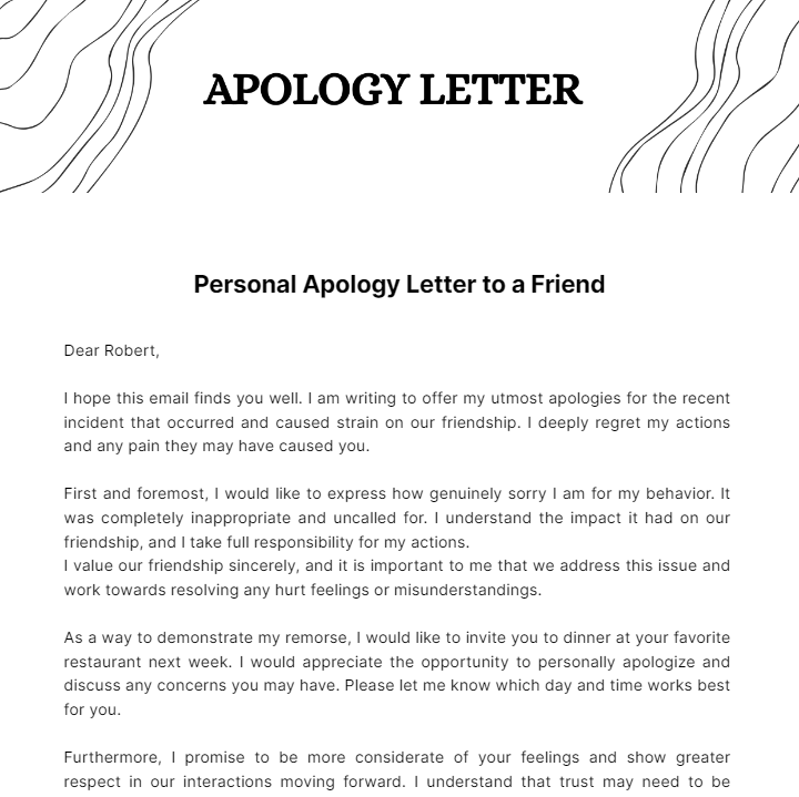 Personal Apology Letter to a Friend  Template