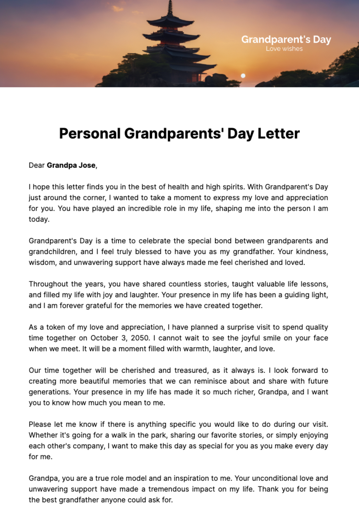 Free Personal Grandparents' Day Letter Template