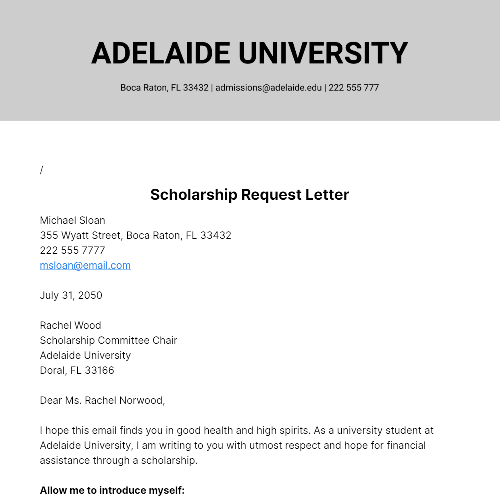 Scholarship Request Letter  Template