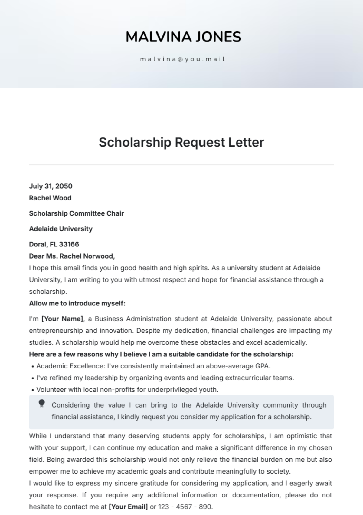 Scholarship Request Letter Template - Edit Online & Download